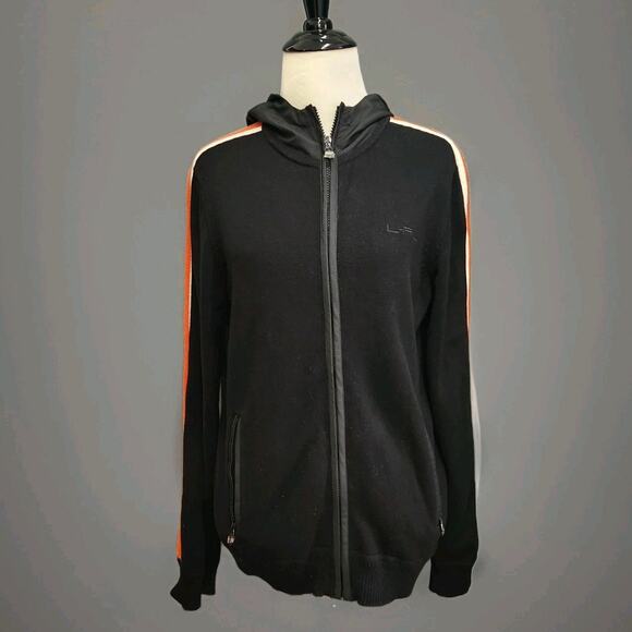 L-RL Ralph Lauren Active Black/Orange Stripes Full zip Jacket Size Medium - Picture 1 of 6